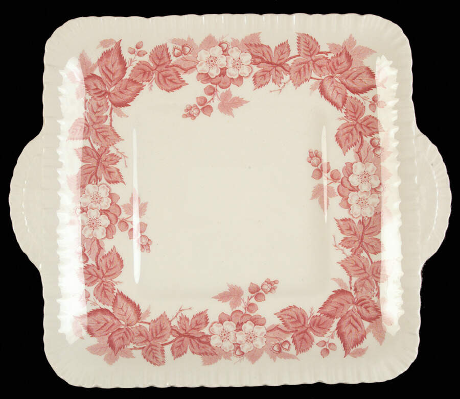 Bramble Pink (Shell Edge) Square Handled Cake Plate by Wedgwood-1