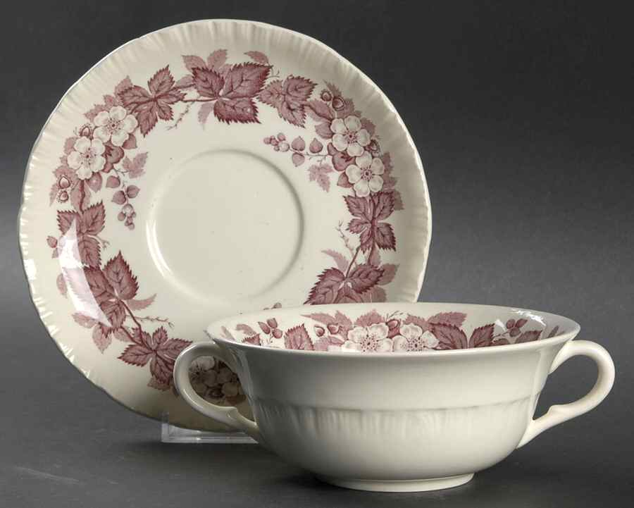Bramble Purple Flat Cream Soup Bowl & Saucer Set by Wedgwood-1