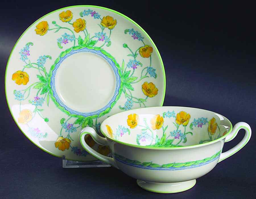 Brookside Flowers Footed Cream Soup Bowl & Saucer Set by Wedgwood-1
