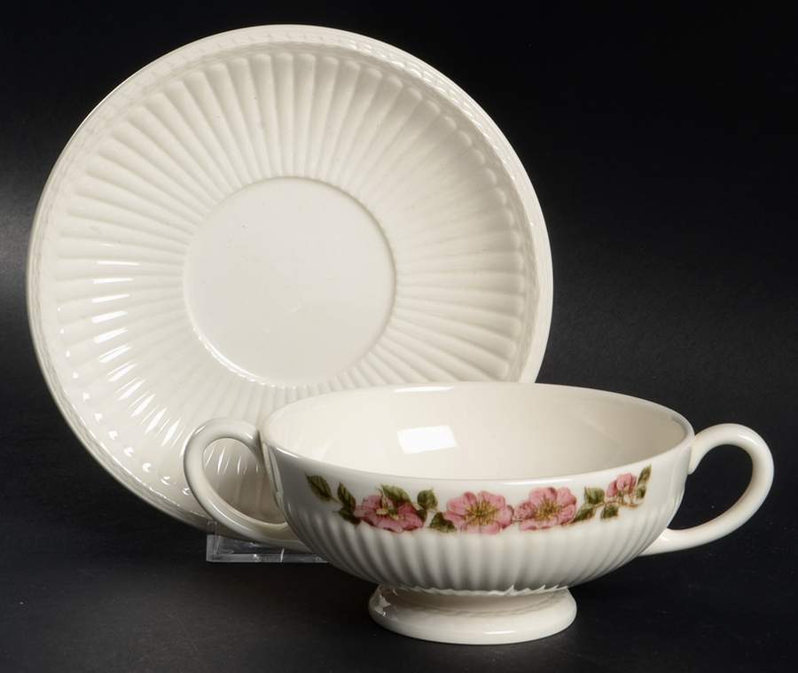 Briar Rose Footed Cream Soup Bowl & Saucer Set by Wedgwood-1