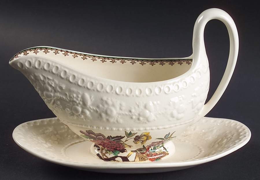 Bullfinch Wellesely Multicolor Gravy Boat with Attached Underplate by Wedgwood-1
