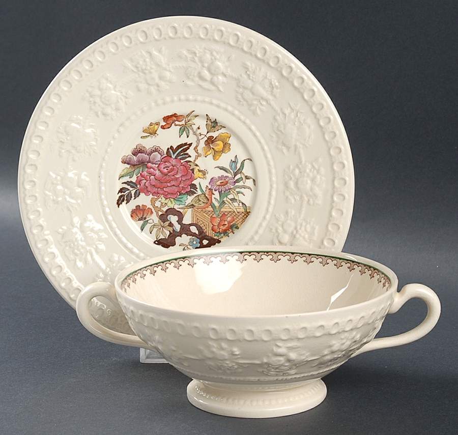 Bullfinch Wellesely Multicolor Footed Cream Soup Bowl & Saucer Set by Wedgwood-1
