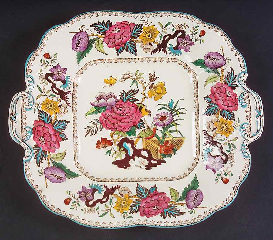 Bullfinch Brown Multicolor (Green Trim) Square Handled Cake Plate by Wedgwood-1
