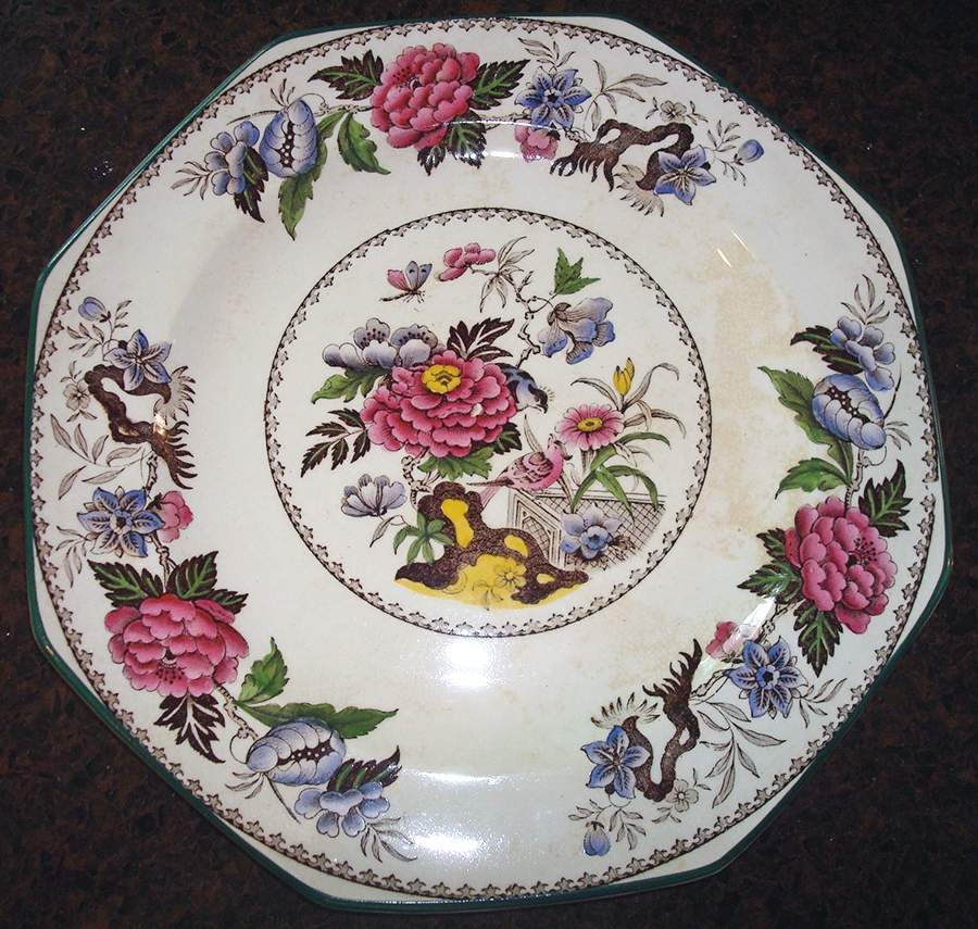 Bullfinch Brown Multicolor (Green Trim) Octagonal Salad Plate by Wedgwood-1