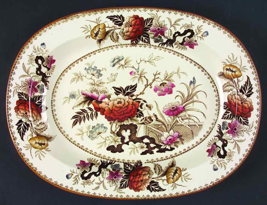Bullfinch Brown Multicolor (Brown Trim) 14" Oval Serving Platter by Wedgwood-1