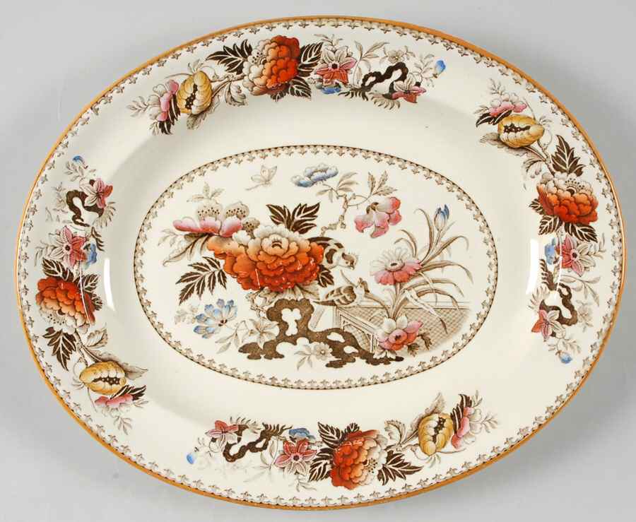 Bullfinch Brown Multicolor (Brown Trim) 10" Oval Serving Platter by Wedgwood-1