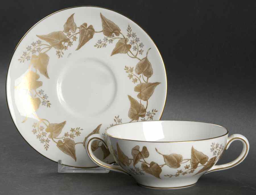 Buxton Gold Flat Cream Soup Bowl & Saucer Set by Wedgwood-1