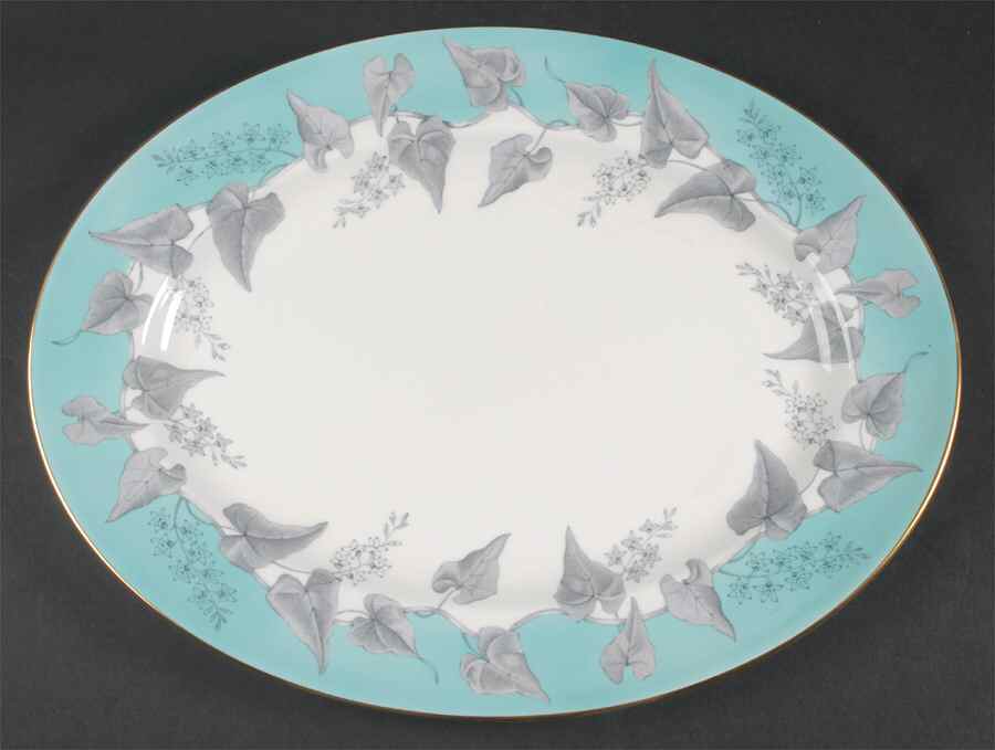 Buxton Turquoise (Gold Trim) 15" Oval Serving Platter by Wedgwood-1