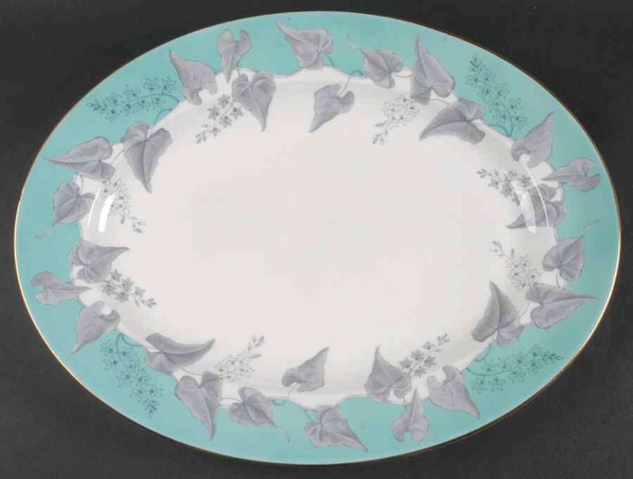 Buxton Turquoise (Gold Trim) 17" Oval Serving Platter by Wedgwood-1