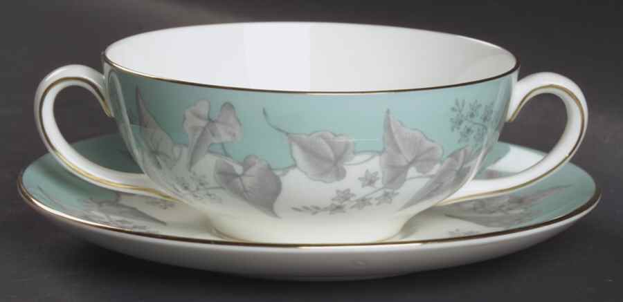 Buxton Turquoise (Gold Trim) Flat Cream Soup Bowl & Saucer Set by Wedgwood-1