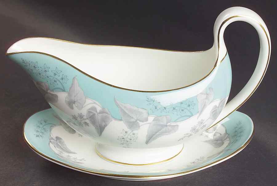 Buxton Turquoise (Gold Trim) Gravy Boat & Underplate/Relish by Wedgwood-1