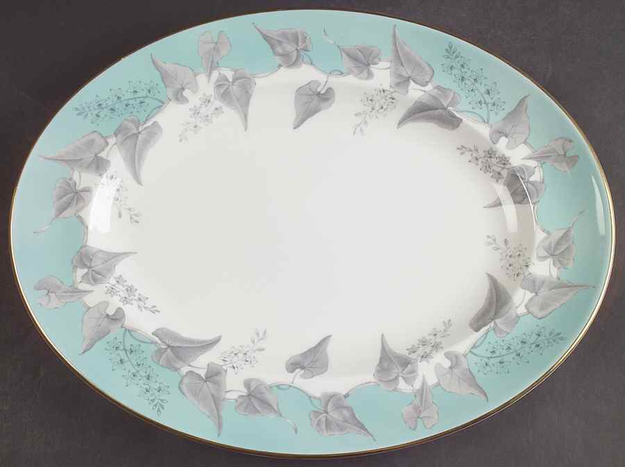 Buxton Turquoise (Gold Trim) 13" Oval Serving Platter by Wedgwood-1