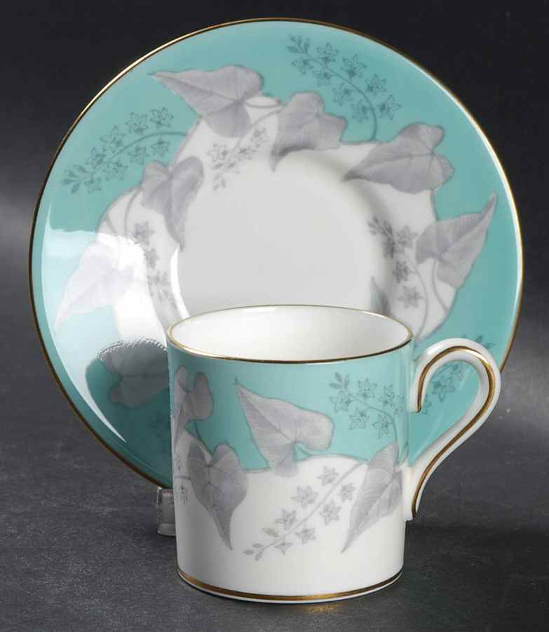 Buxton Turquoise (Gold Trim) Bond Shape Demitasse Cup and Saucer Set by Wedgwood-1
