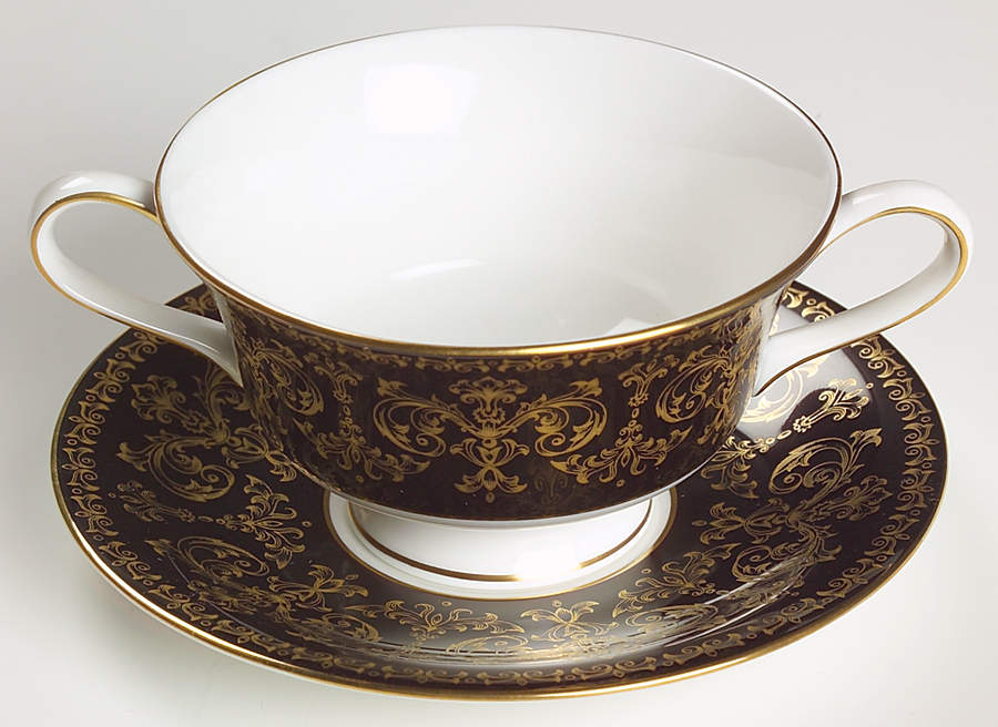 Caernarvon Black Footed Cream Soup Bowl & Saucer Set by Wedgwood-1