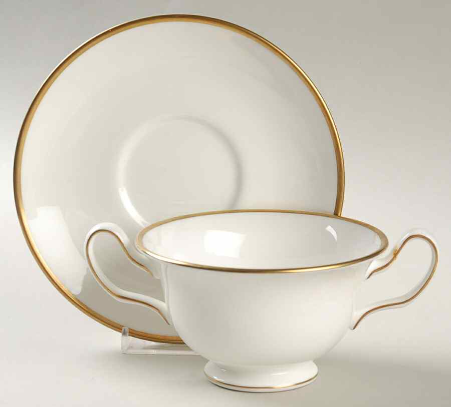 California (Bone) Footed Cream Soup Bowl & Saucer Set by Wedgwood-1