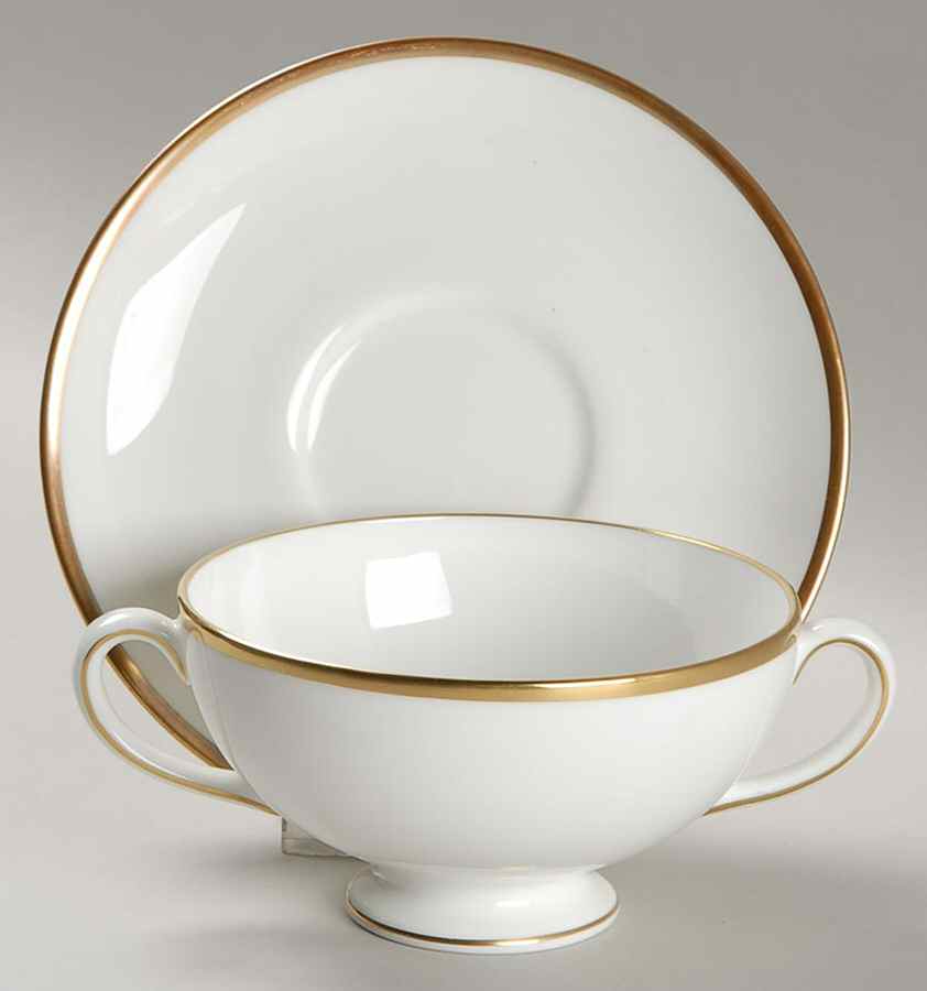 California (Bone) Footed Cream Soup Bowl & Saucer Set by Wedgwood-1