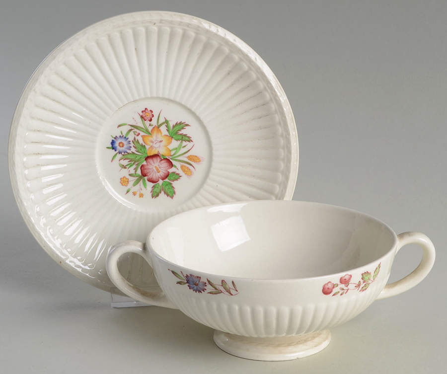 Cavalier Meadow Footed Cream Soup Bowl & Saucer Set by Wedgwood-1