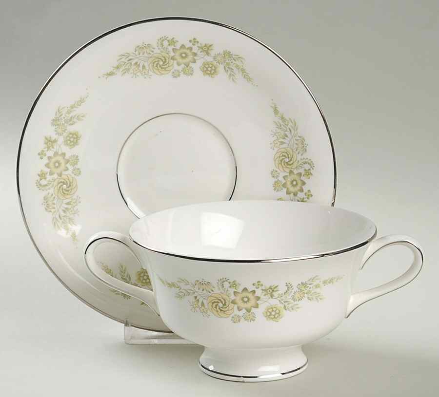 Caroline (Platinum) Footed Cream Soup Bowl & Saucer Set by Wedgwood-1