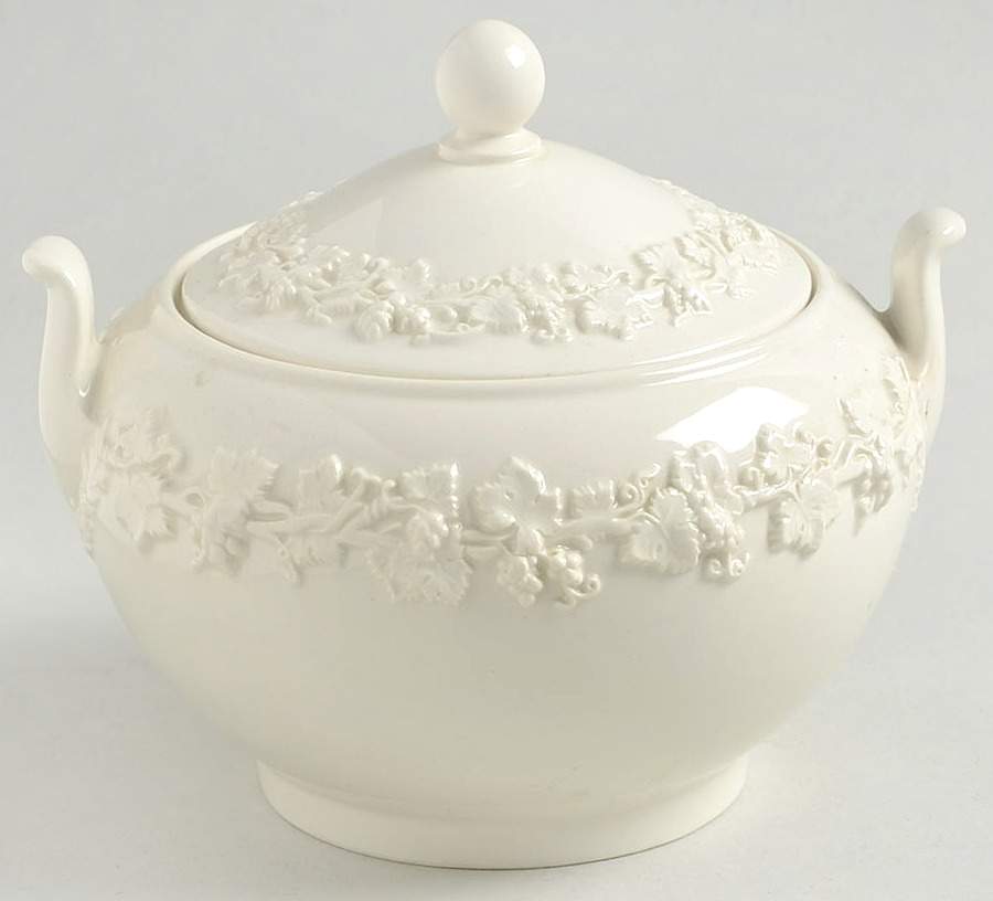 Cream Color on Cream Color (Plain Edge) 146 Shape Sugar Bowl & Lid by Wedgwood-1