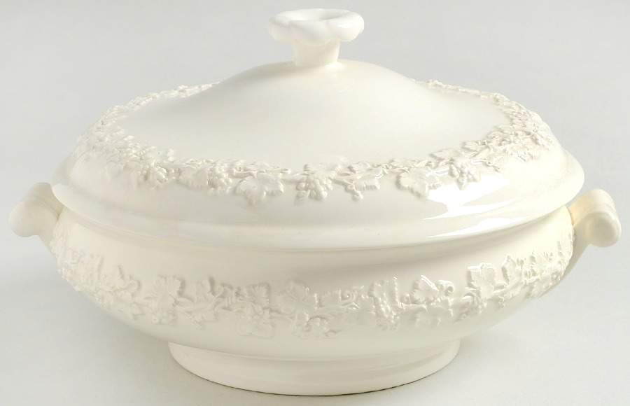 Cream Color on Cream Color (Plain Edge) Round Covered Vegetable by Wedgwood-1