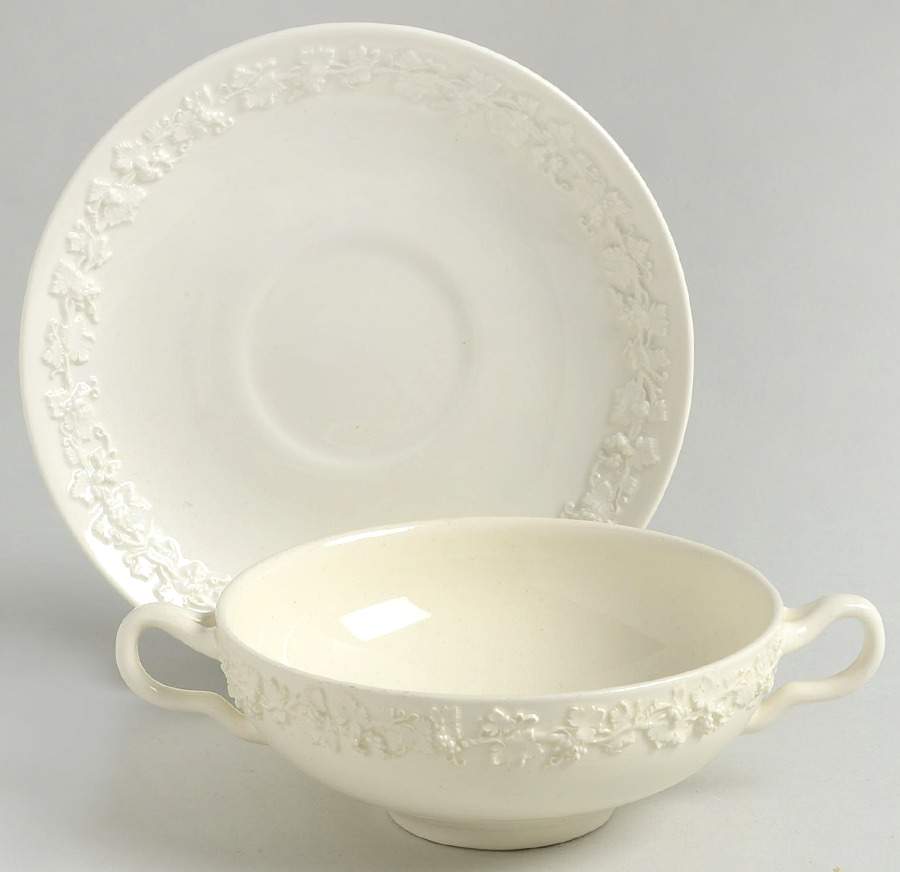 Cream Color on Cream Color (Plain Edge) Flat Cream Soup Bowl by Wedgwood-1