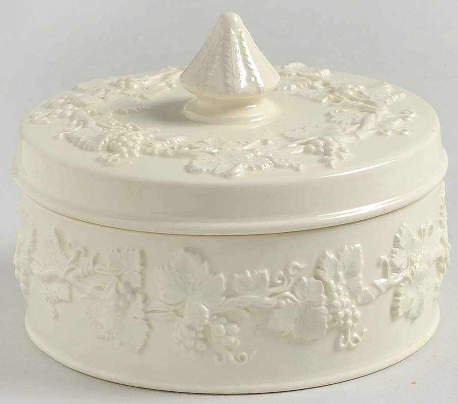 Cream Color on Cream Color (Plain Edge) Candy Box & Lid by Wedgwood-1