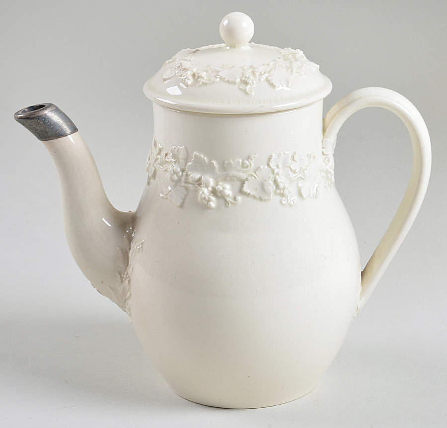 Cream Color on Cream Color (Plain Edge) Individual Coffee Pot & Lid by Wedgwood-1