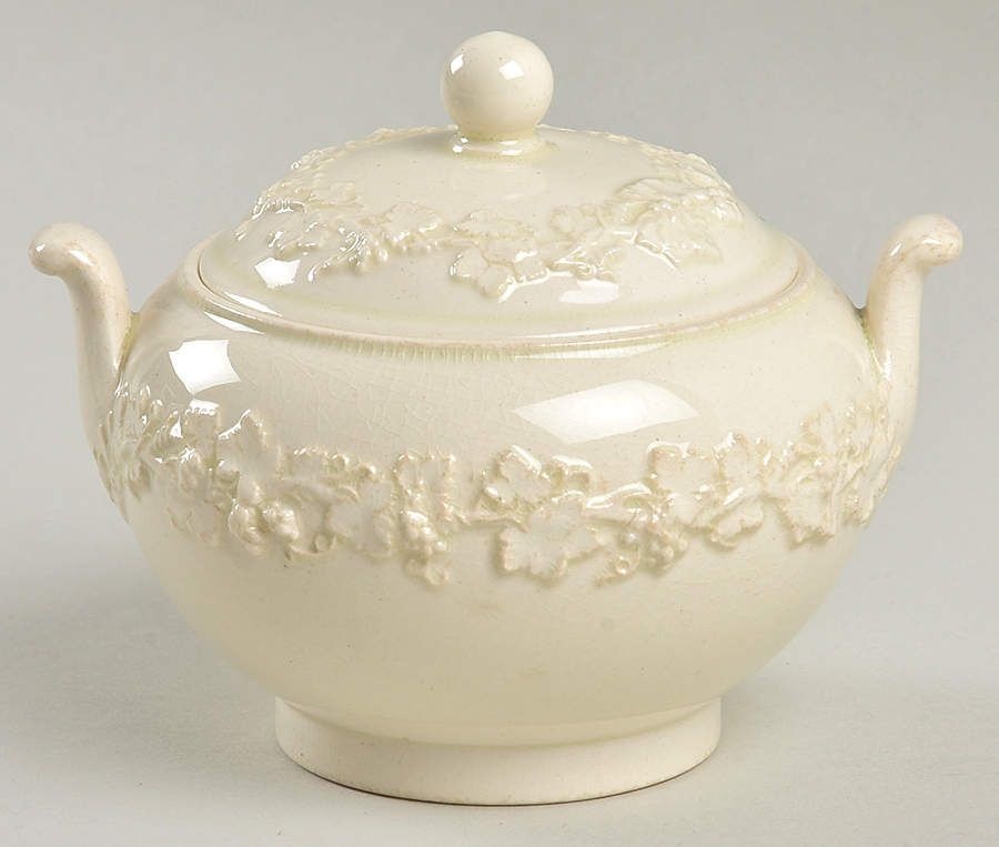 Cream Color on Cream Color (Plain Edge) Mini Sugar Bowl & Lid by Wedgwood-1