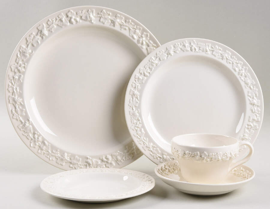 Cream Color on Cream Color (Plain Edge) 40 Piece Estate Set by Wedgwood-1
