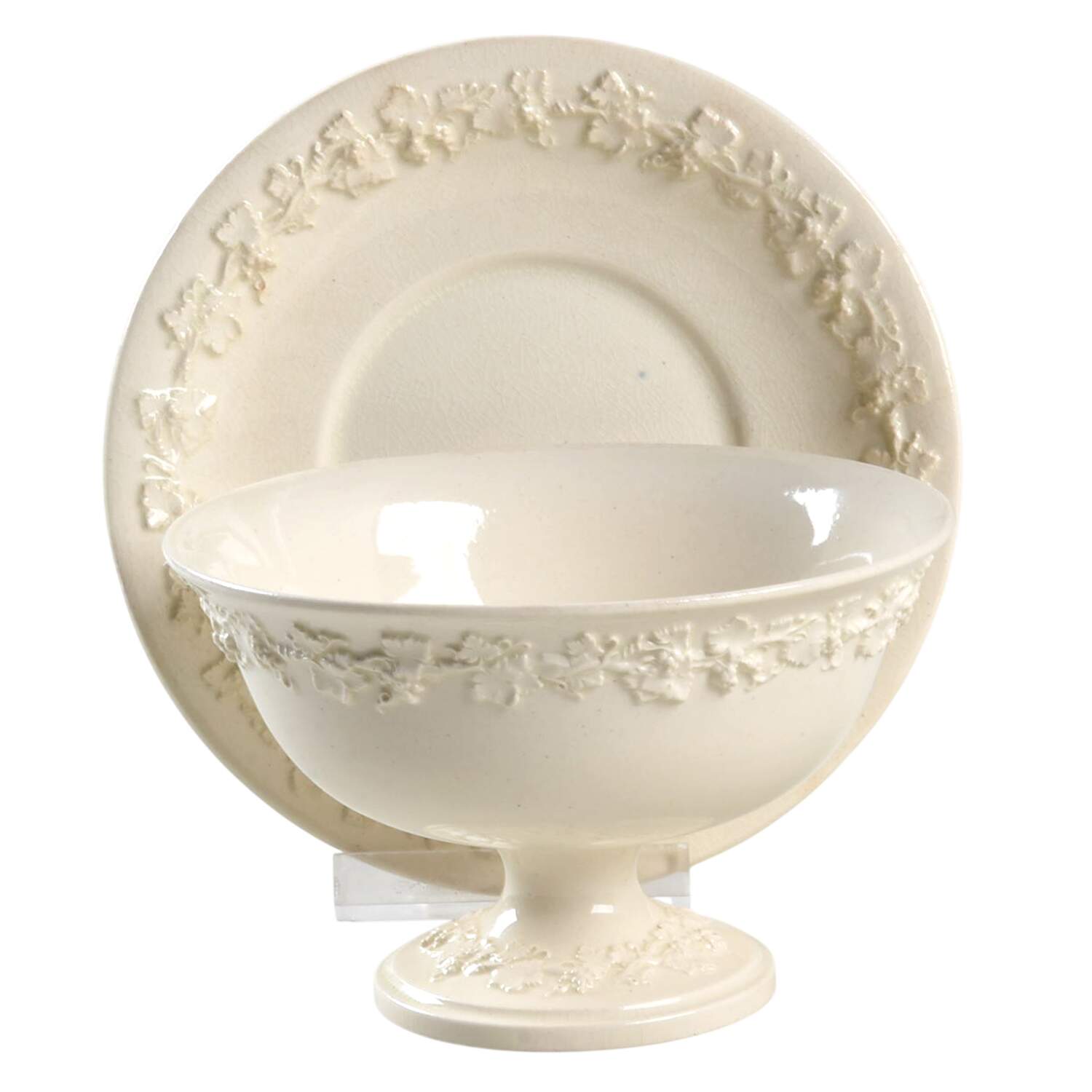 Cream Color on Cream Color (Plain Edge) China Sherbet with Underplate by Wedgwood-1