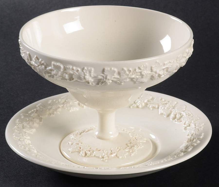 Cream Color on Cream Color (Plain Edge) China Sherbet with Underplate by Wedgwood-1