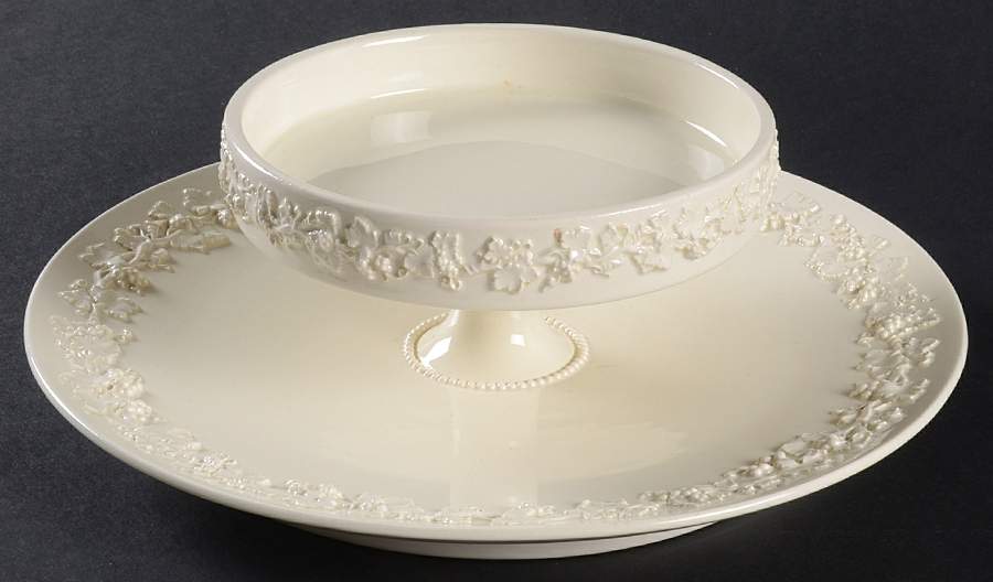Cream Color on Cream Color (Plain Edge) Mayonnaise with Attached Underplate by Wedgwood-1