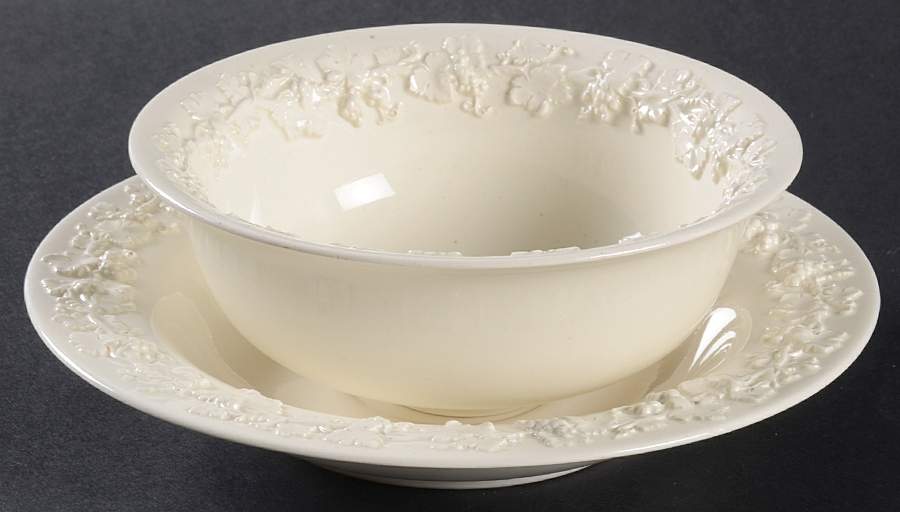 Cream Color on Cream Color (Plain Edge) Medium Bowl & Saucer Set by Wedgwood-1