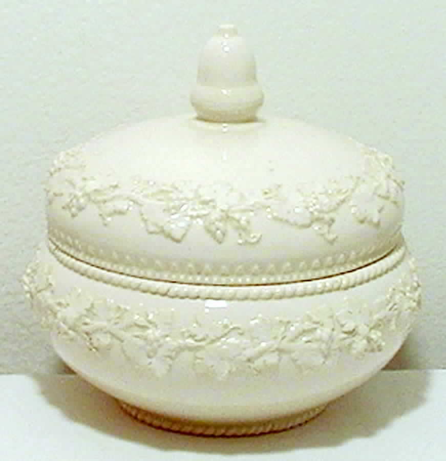 Cream Color on Cream Color (Plain Edge) Powder Box with Lid by Wedgwood-1