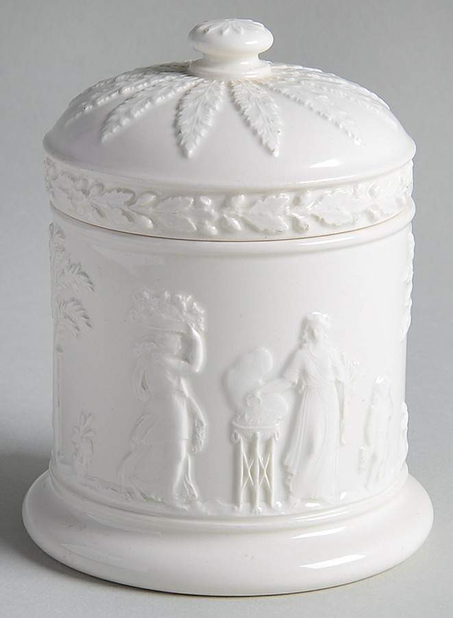 Cream Color on Cream Color (Plain Edge) Cigarette Jar & Lid by Wedgwood-1