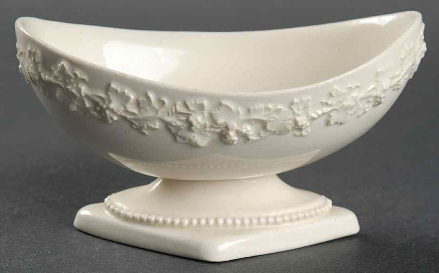 Cream Color on Cream Color (Plain Edge) Oval Master Salt Dip by Wedgwood-1