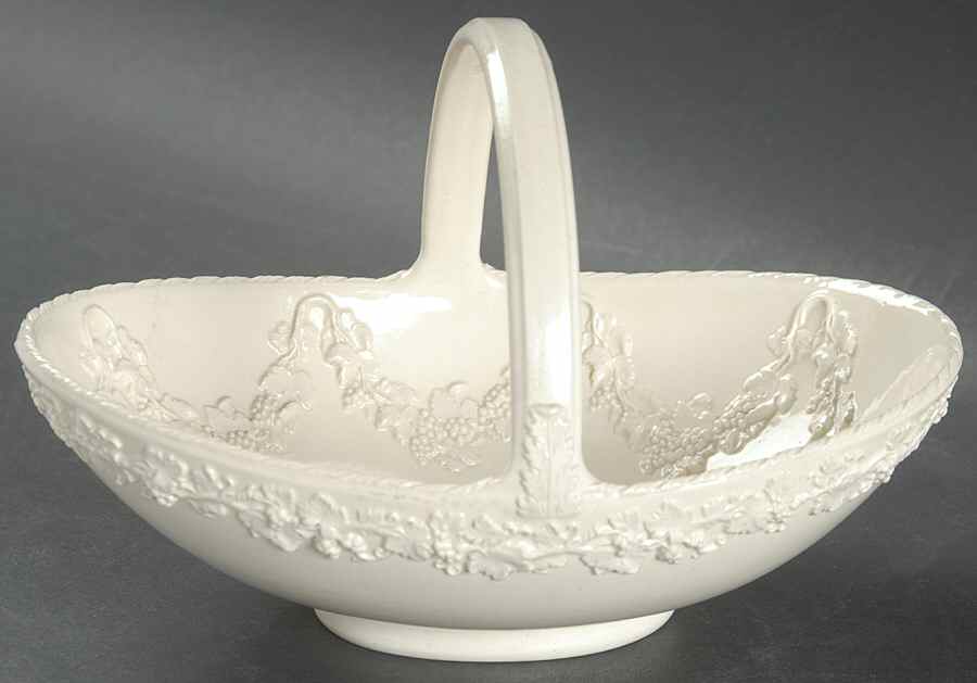 Cream Color on Cream Color (Plain Edge) 7" Handled Basket by Wedgwood-1