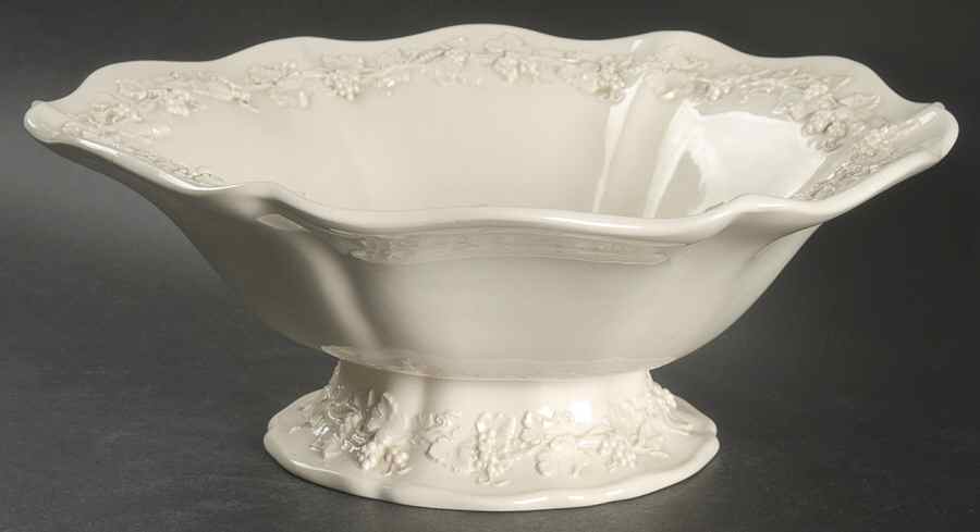 Cream Color on Cream Color (Plain Edge) Oval Compote (Height X Length) by Wedgwood-1