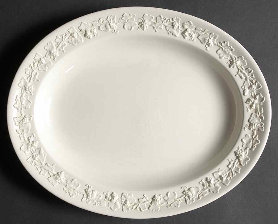 Cream Color on Cream Color (Plain Edge) 12" Oval Serving Platter by Wedgwood-1