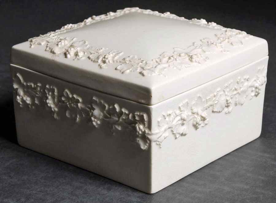 Cream Color on Cream Color (Plain Edge) Square Box & Lid by Wedgwood-1
