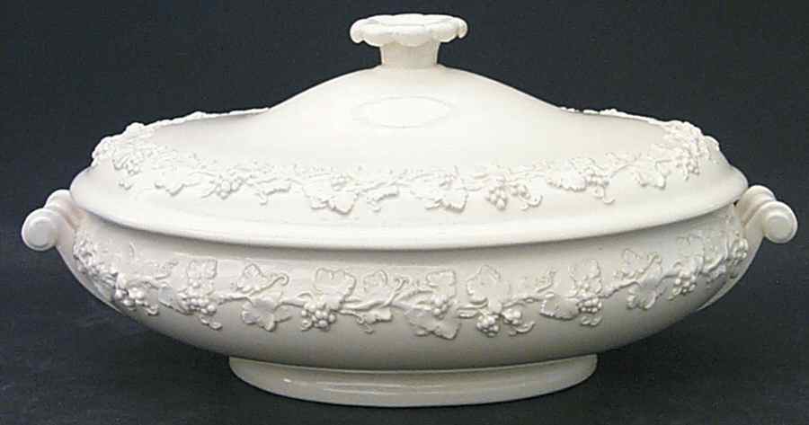 Cream Color on Cream Color (Plain Edge) Oval Covered Vegetable by Wedgwood-1