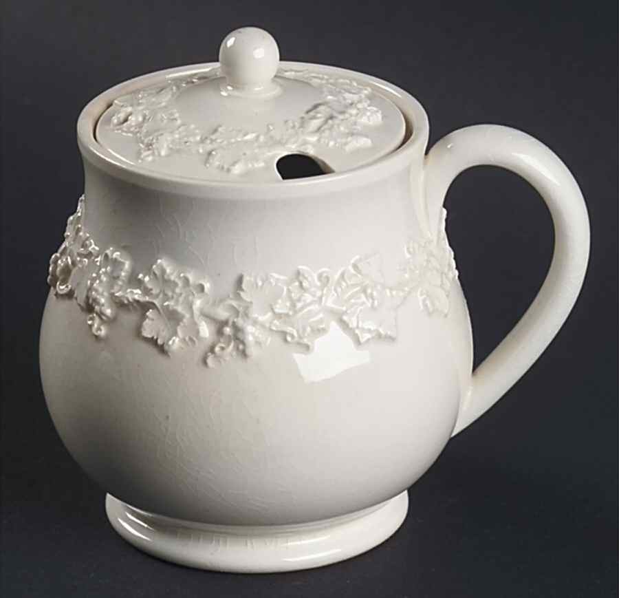 Cream Color on Cream Color (Plain Edge) 2 Pc Pot de Creme w/Lid & Base by Wedgwood-1