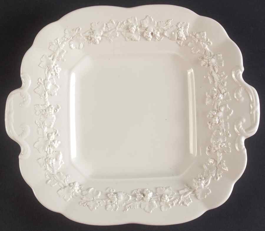 Cream Color on Cream Color (Plain Edge) Square Handled Cake Plate by Wedgwood-1