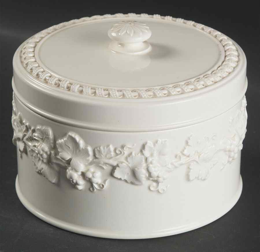 Cream Color on Cream Color (Plain Edge) Bon Bon & Lid by Wedgwood-1