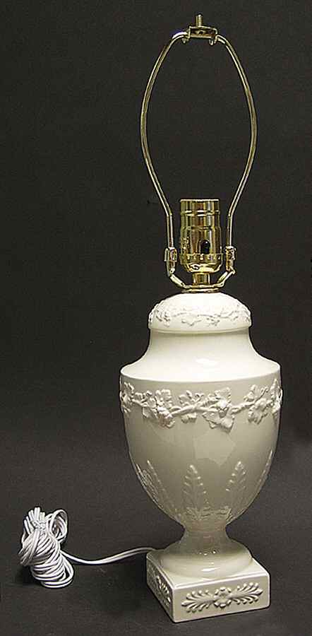 Cream Color on Cream Color (Plain Edge) Medium Electric Lamp No Shade by Wedgwood-1