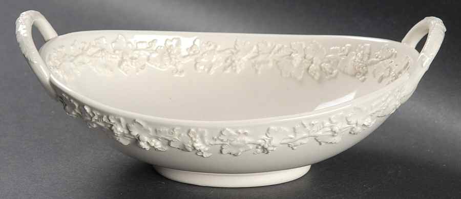 Cream Color on Cream Color (Plain Edge) 7" Oval Handled Bowl by Wedgwood-1