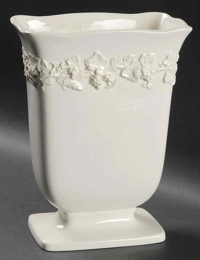 Cream Color on Cream Color (Plain Edge) 7" Rectangular Footed Vase by Wedgwood-1