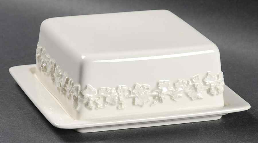 Cream Color on Cream Color (Plain Edge) Square Covered Butter by Wedgwood-1