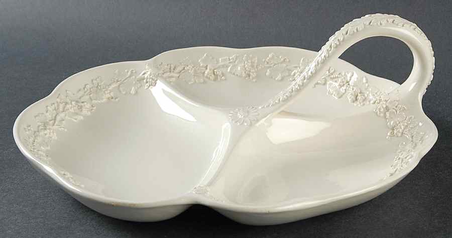 Cream Color on Cream Color (Plain Edge) 3-Part Relish with Center Ceramic Handle by Wedgwood-1