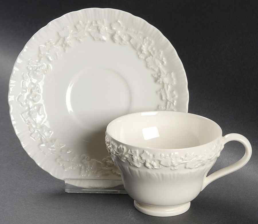 Cream Color on Cream Color (Shell Edge) Footed Cup & Saucer Set by Wedgwood-1
